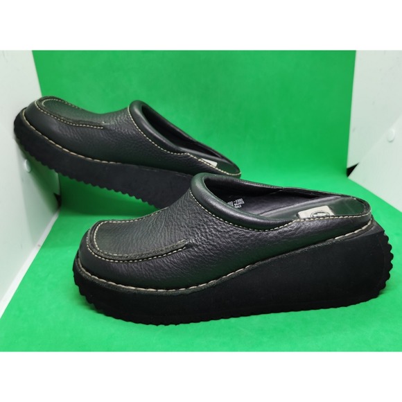 Vintage Y2K Arizona Jean Company 100% Black Leather Wedge Clogs Women's Siz 7.5M - Picture 13 of 16